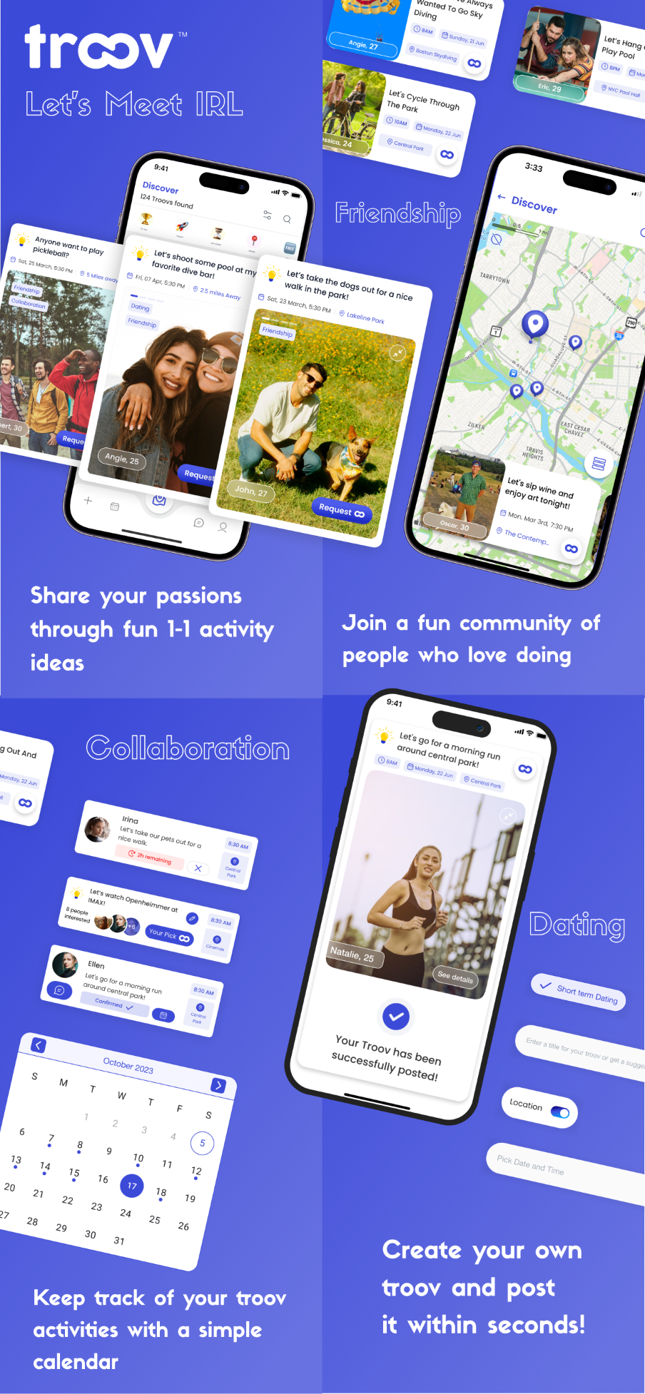 Troov app interface showing activity discovery